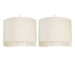 First Choice Lighting Set of 2 Fringed - Off-White 38cm Fringed Velvet Pendant Shades