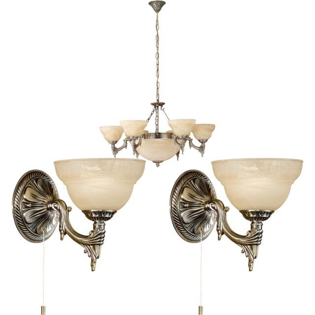 Loops Ceiling Pendant & 2x Matching Wall Lights Bronze Satin Glass Multi Chandelier in Clear - image 1