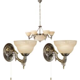 Loops Ceiling Pendant & 2x Matching Wall Lights Bronze Satin Glass Multi Chandelier in Clear