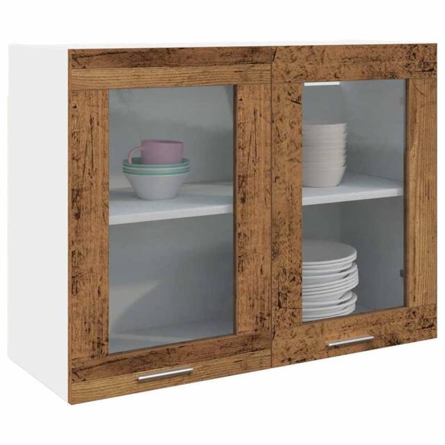 Berkfield Home Hanging Glass Cabinet Lyon Old Wood 80x31x60 cm Engineered Wood in Brown - Size: 80 x 31 x 60 cm - image 1