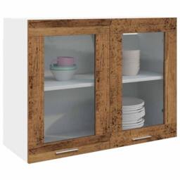 Berkfield Home Hanging Glass Cabinet Lyon Old Wood 80x31x60 cm Engineered Wood in Brown - Size: 80 x 31 x 60 cm - thumbnail 1