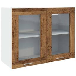 Berkfield Home Hanging Glass Cabinet Lyon Old Wood 80x31x60 cm Engineered Wood in Brown - Size: 80 x 31 x 60 cm - thumbnail 2