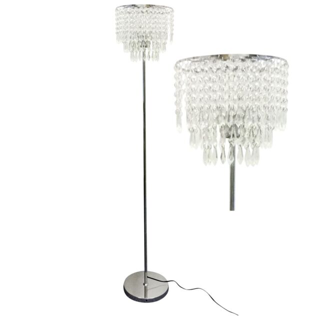 First Choice Lighting Chrome & Acrylic Crystal Jewelled Floor Lamp in Silver - image 1