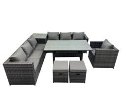 Fimous 9 Seater Garden Rattan Furniture Set with Side Table 2 Small Stools in Dark Grey - thumbnail 2