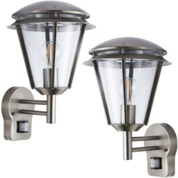 Loops 2 PACK IP44 Outdoor Wall Lamp Brushed Steel Modern PIR Lantern Porch Curve Light in Metallics - thumbnail 1