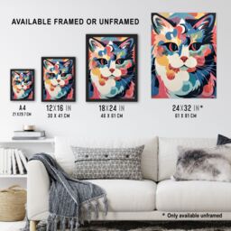 "Artery8 Wall Art Print Cat Graphic 1960s Abstract Painting Pastel Colour Retro Boho Animal Portrait Poster - Size: W18"" x H24""" - thumbnail 3