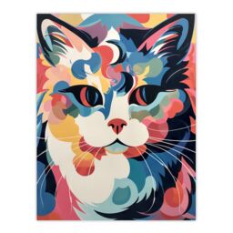 "Artery8 Wall Art Print Cat Graphic 1960s Abstract Painting Pastel Colour Retro Boho Animal Portrait Poster - Size: W18"" x H24""" - thumbnail 1