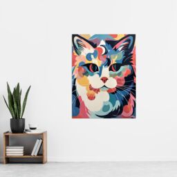 "Artery8 Wall Art Print Cat Graphic 1960s Abstract Painting Pastel Colour Retro Boho Animal Portrait Poster - Size: W18"" x H24""" - thumbnail 4