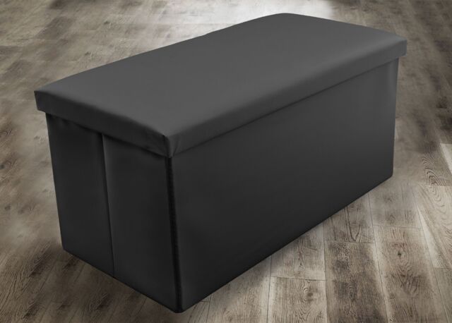 Home Republic Faux Leather Foldable Storage Ottoman in Black - Size: Small - image 1