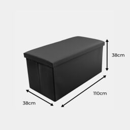 Home Republic Faux Leather Foldable Storage Ottoman in Black - Size: Small - thumbnail 2