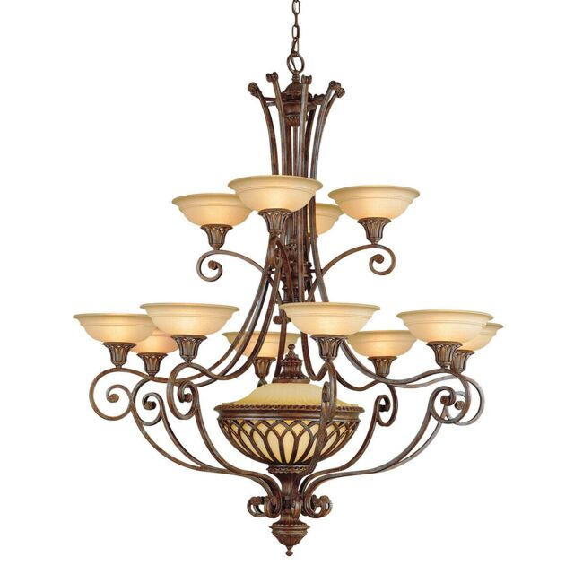Loops 13 Bulb Chandelier Metal Caged Excavation Glass British Bronze LED E27 60W in Clear
