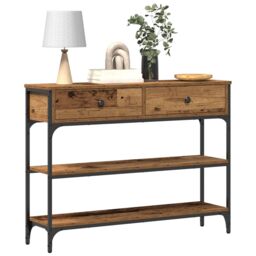 Berkfield Home Console Table Old Wood 100x25x75 cm Engineered Wood & Steel in Brown - Size: 100 x 25 x 75 cm - thumbnail 3