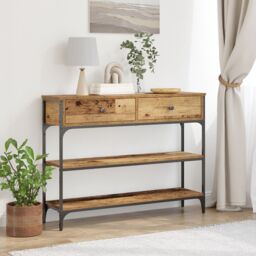 Berkfield Home Console Table Old Wood 100x25x75 cm Engineered Wood & Steel in Brown - Size: 100 x 25 x 75 cm - thumbnail 1