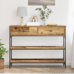 Berkfield Home Console Table Old Wood 100x25x75 cm Engineered Wood & Steel in Brown - Size: 100 x 25 x 75 cm - thumbnail 4