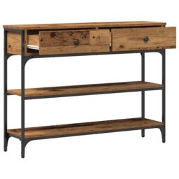 Berkfield Home Console Table Old Wood 100x25x75 cm Engineered Wood & Steel in Brown - Size: 100 x 25 x 75 cm - thumbnail 5