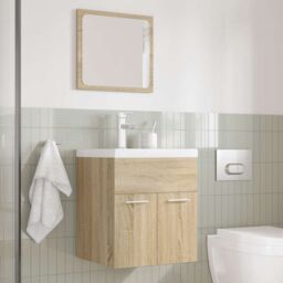 Berkfield Home 3 Piece Bathroom Furniture Set Sonoma Oak Engineered Wood in Brown - thumbnail 3