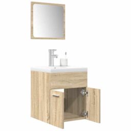 Berkfield Home 3 Piece Bathroom Furniture Set Sonoma Oak Engineered Wood in Brown - thumbnail 1