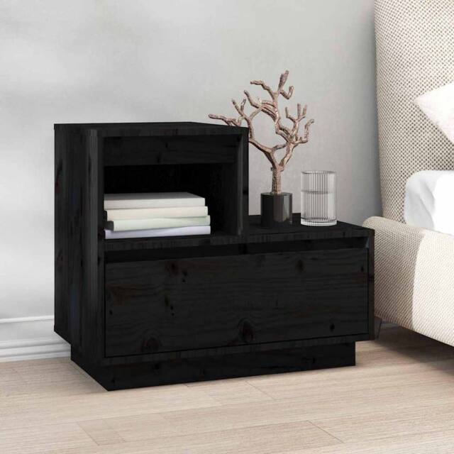 Berkfield Home Beautiful Bedside Cabinets 2 pcs Black 60x34x51 cm Solid Wood Pine - Size: 60 x 34 x 51 cm - image 1