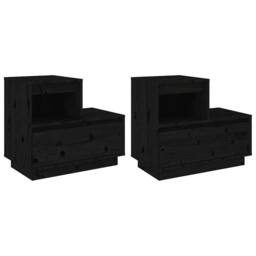 Berkfield Home Beautiful Bedside Cabinets 2 pcs Black 60x34x51 cm Solid Wood Pine - Size: 60 x 34 x 51 cm - thumbnail 3