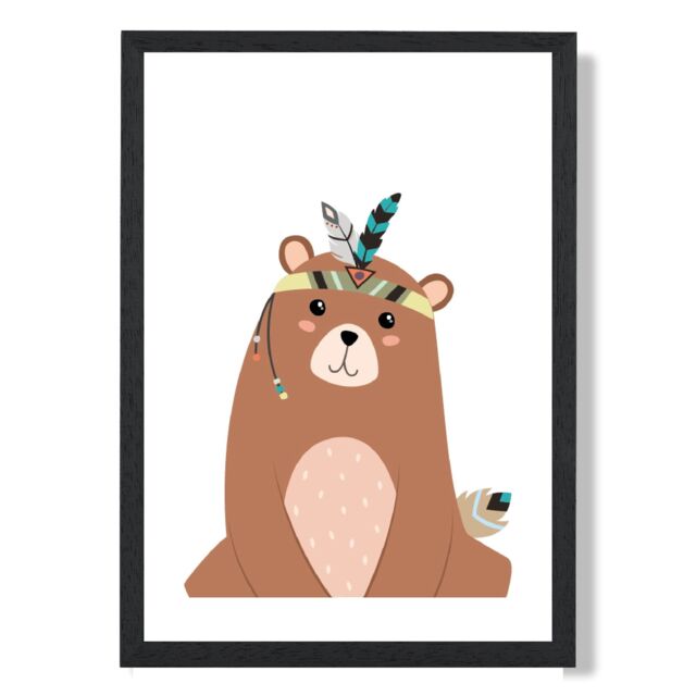 ARTZE Sitting Bear Tribal Animal Framed Print SIZE: A4 with Black Frame in Brown - image 1
