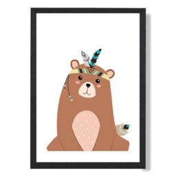 ARTZE Sitting Bear Tribal Animal Framed Print SIZE: A4 with Black Frame in Brown