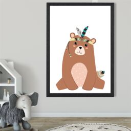 ARTZE Sitting Bear Tribal Animal Framed Print SIZE: A4 with Black Frame in Brown - thumbnail 2