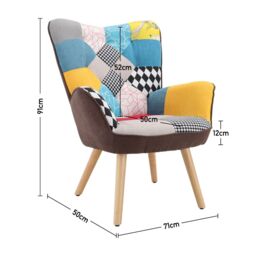 Living and Home Patchwork Linen Colorful Upholstered Armchair in Blue - thumbnail 6