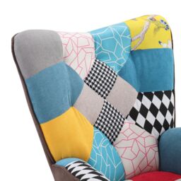 Living and Home Patchwork Linen Colorful Upholstered Armchair in Blue - thumbnail 4