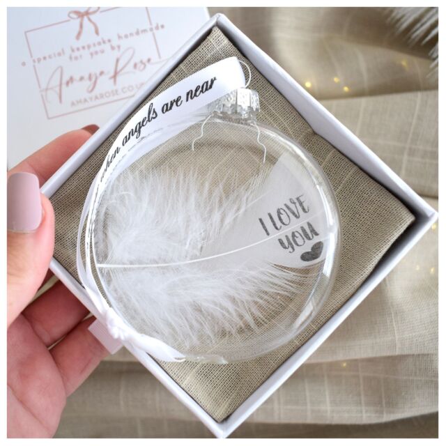 Amaya Rose Ltd In Memory of I Love You Feather Round Bauble Gift Boxed. Memorial in Clear