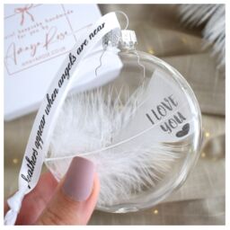 Amaya Rose Ltd In Memory of I Love You Feather Round Bauble Gift Boxed. Memorial in Clear - thumbnail 2