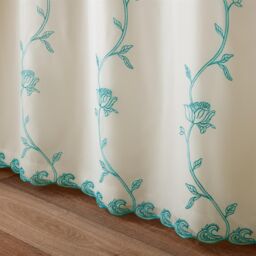 Luxury Living Exe Embroidery Lined Voile Curtains in Teal - Size: 148 cm width x 229 cm drop - thumbnail 2