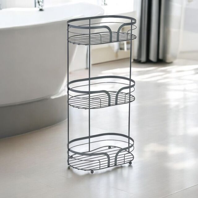 Showerdrape Dante Modern 3-Tier Floor Caddy - Bathroom Storage in White, Grey, Pink, Chrome, Black, Sage Green in Grey - image 1