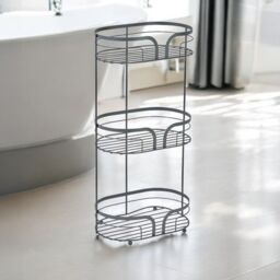 Showerdrape Dante Modern 3-Tier Floor Caddy - Bathroom Storage in White, Grey, Pink, Chrome, Black, Sage Green in Grey
