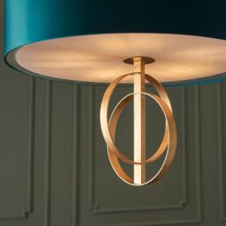 Loops Antique Gold Ceiling Pendant Light & Teal Satin Shade - 5 Bulb Hanging Fitting - thumbnail 5