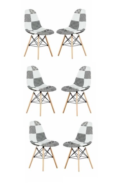 Life Interiors Set of 6 Patchwork Modern Dining Chairs with Wooden Legs & Black Metal Wire Frame - image 1