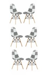 Life Interiors Set of 6 Patchwork Modern Dining Chairs with Wooden Legs & Black Metal Wire Frame - thumbnail 1