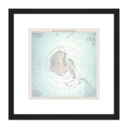 Artery8 Antarctic Regions 1962 Map 8X8 Inch Square Wooden Framed Wall Art Print Picture with Mount in Black - thumbnail 1