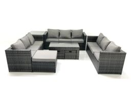 Fimous Outdoor Garden Furniture Set 8 Pieces Rattan Sofa Set with Coffee Table 3 Footstools Side Table Dark Grey Mixed - thumbnail 2
