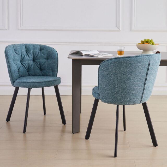 SONARA Modern Set of 2 Dining Chairs with Blended Woven Fabric & Metal Legs in Blue - image 1