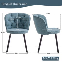 SONARA Modern Set of 2 Dining Chairs with Blended Woven Fabric & Metal Legs in Blue - thumbnail 2