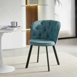SONARA Modern Set of 2 Dining Chairs with Blended Woven Fabric & Metal Legs in Blue - thumbnail 6