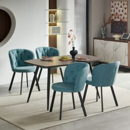 SONARA Modern Set of 2 Dining Chairs with Blended Woven Fabric & Metal Legs in Blue - thumbnail 4