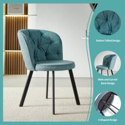 SONARA Modern Set of 2 Dining Chairs with Blended Woven Fabric & Metal Legs in Blue - thumbnail 3