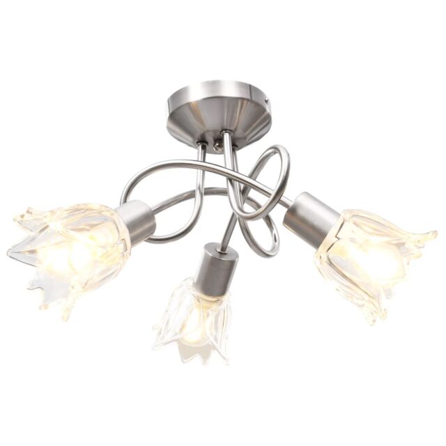 Berkfield Home Ceiling Lamp with Transparent Glass Shades for 3 E14 Bulbs Tulip in Black - image 1