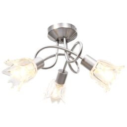 Berkfield Home Ceiling Lamp with Transparent Glass Shades for 3 E14 Bulbs Tulip in Black
