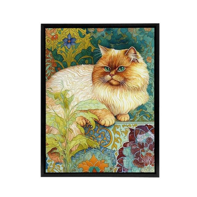 "Artery8 Persian Cat With Floral Pattern Framed Canvas Wall Art Print - Size: W12"" x H16""" - image 1