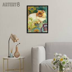 "Artery8 Persian Cat With Floral Pattern Framed Canvas Wall Art Print - Size: W12"" x H16""" - thumbnail 3