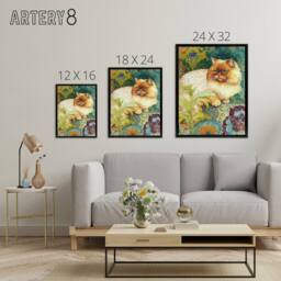 "Artery8 Persian Cat With Floral Pattern Framed Canvas Wall Art Print - Size: W12"" x H16""" - thumbnail 4