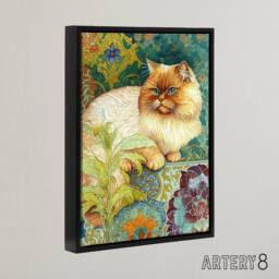 "Artery8 Persian Cat With Floral Pattern Framed Canvas Wall Art Print - Size: W12"" x H16""" - thumbnail 2