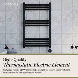 Balterley Electric Round Tube Towel Rail with 10 Bars, 800 x 500mm - Anthracitee in Grey - thumbnail 3